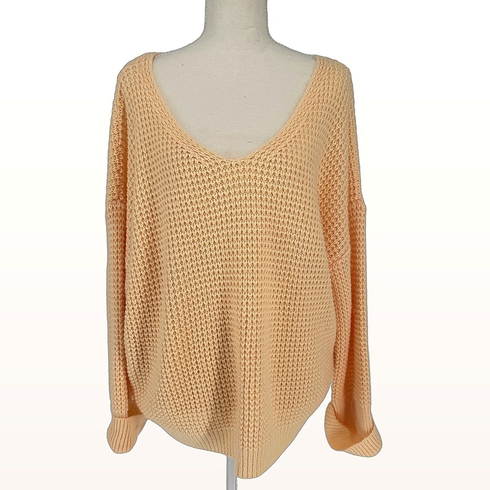Oversized V Neck Sweater Women S Butter Yellow Knit Slouchy Boho‎ Cottagecore